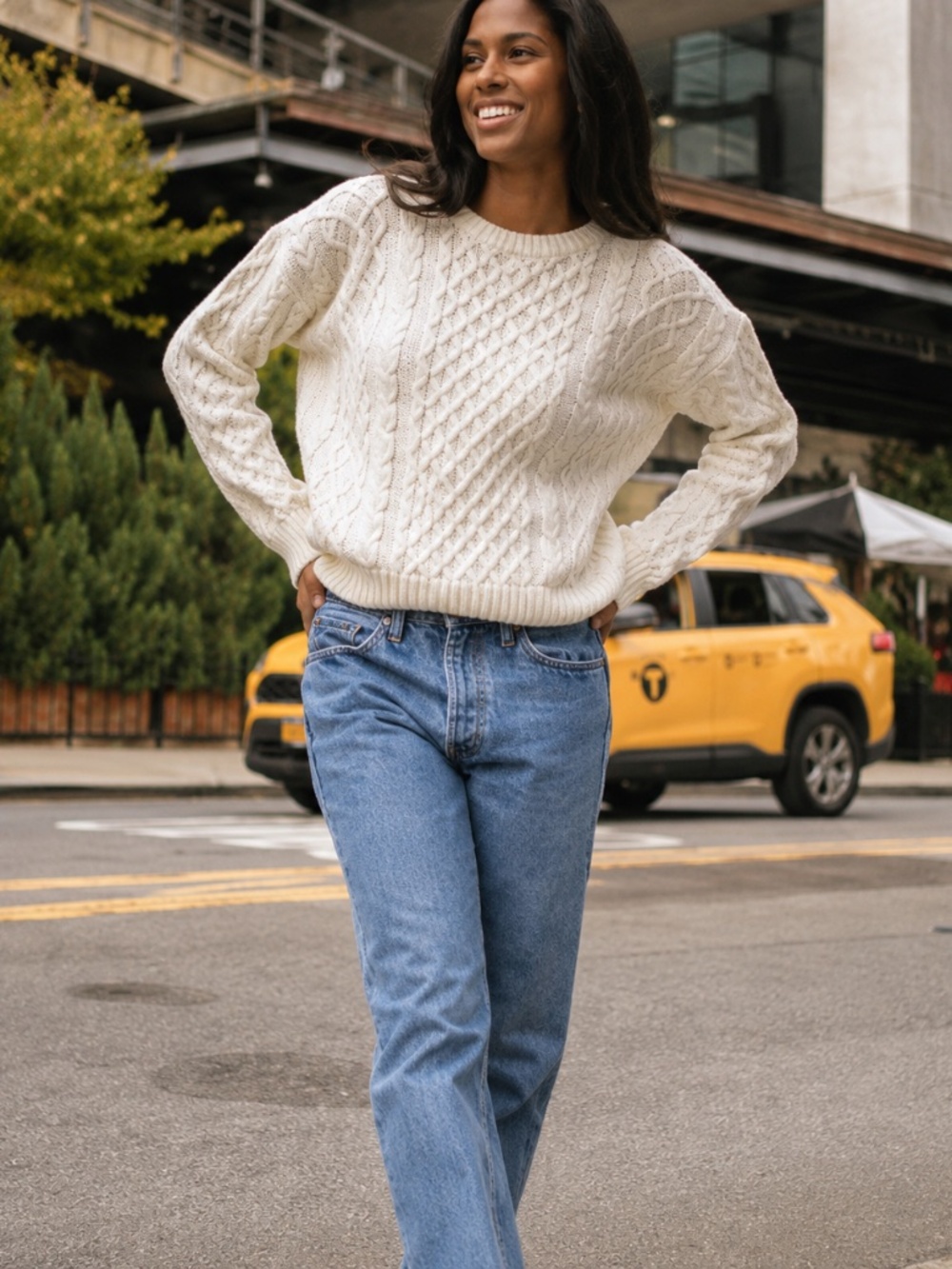 Brandy/St. George Edinburgh cableknit cream sweater